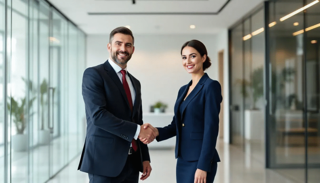 An image depicting a business handshake symbolizes a successful partnership between two professionals, highlighting the importance of collaboration in the recruitment industry. This moment reflects the commitment of marketing recruiters in Los Angeles to connect top talent with organizations that value company culture and innovation.