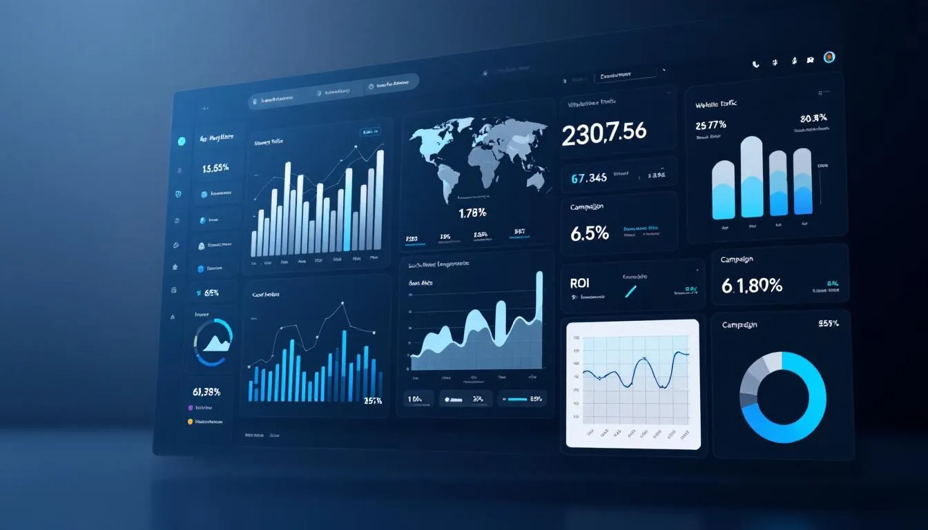 The image depicts a marketing analytics dashboard displaying various performance metrics, including graphs and charts that visualize data trends. This dashboard serves as a valuable tool for marketing professionals and recruiters in Los Angeles, helping them assess their marketing strategies and make informed decisions to drive business growth.